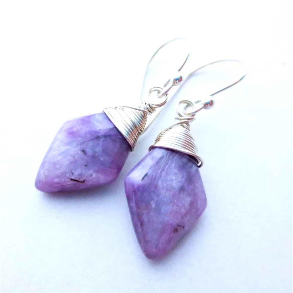 Charoite Gemstone Sterling Silver Earrings EE Designs